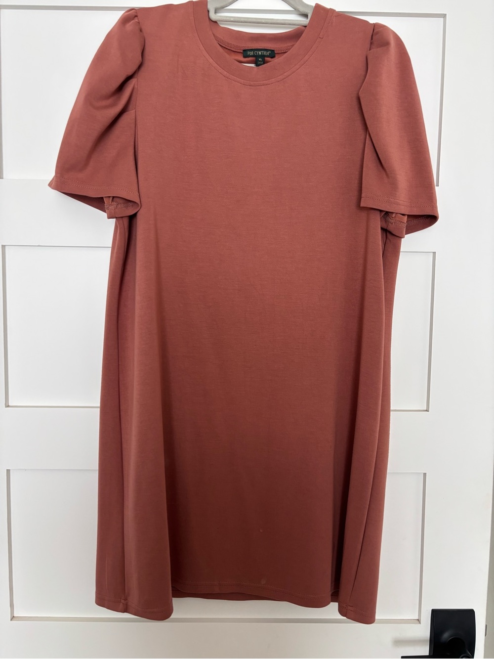 For Cynthia Rusty Rose Puff Sleeve Shift Dress
